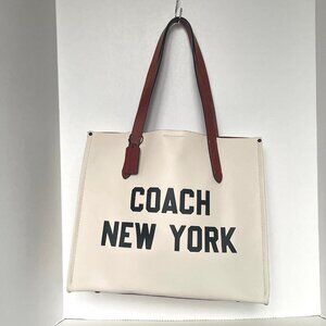Coach Relay Tote CH765 Chalk White Pebbled Leather Large Carryall Coach Graphic